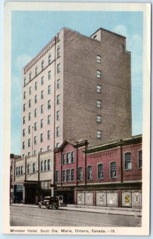 SAULT STE. MARIE, ONTARIO Canada  WINDSOR HOTEL Street Scene  c1930s Postcard