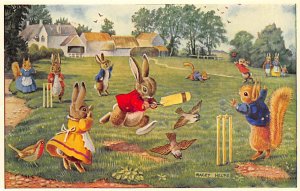 Rabbit Post Card Hit for Six, Racey Helps London, England Unused