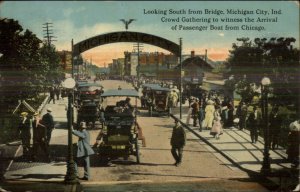 Michigan City IN South From Bridge Arrival of Passenger Boat c1910 Postcard