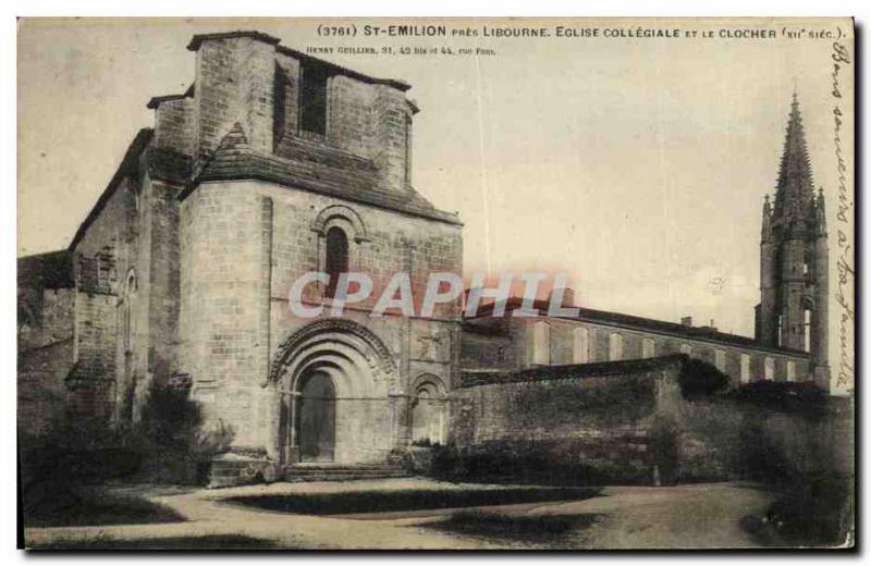 Old Postcard Libourne St Emilion Pres collegiate church and steeple
