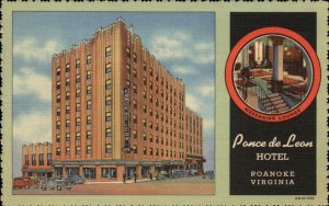 Roanoke VA Ponce De Leon Hotel Linen Postcard
