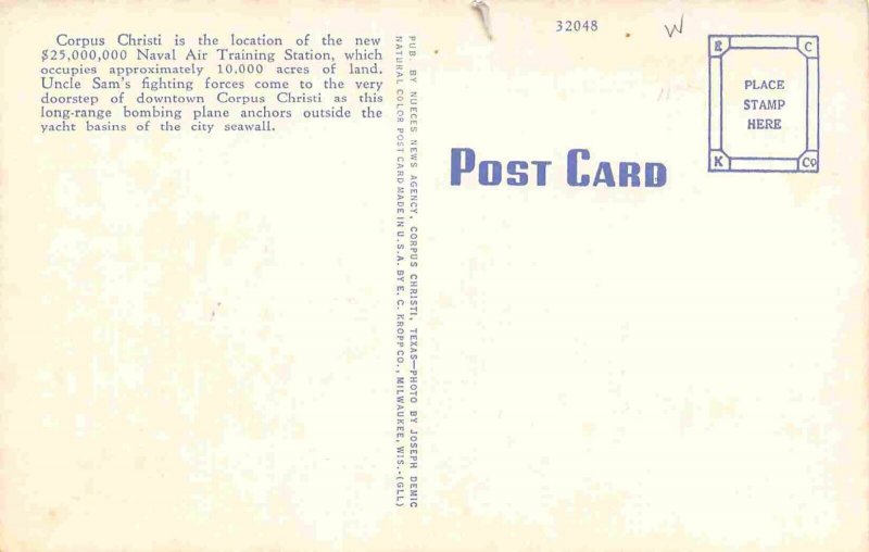 Navy Flying Boat Sea Plane Corpus Christi Texas 1940s linen postcard