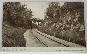 Near Janesville Wisconsin Scene of Railroad and Bridge 1908 Postcard G13