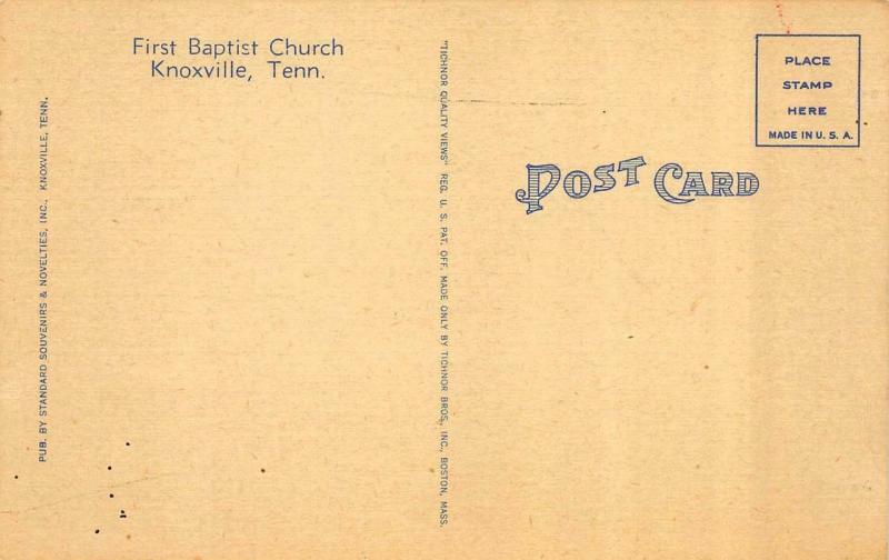 KNOXVILLE, TN Tennessee   FIRST BAPTIST CHURCH   c1940's Tichnor Linen Postcard