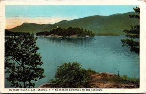 Burgess Island, Lake George NY Entrance to Narrows c1927 Vintage Postcard J04