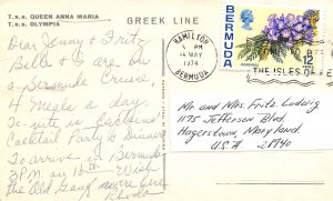 TSS Queen Anna Maria Olympia Cruise Ship Bahamas 1974 postcard