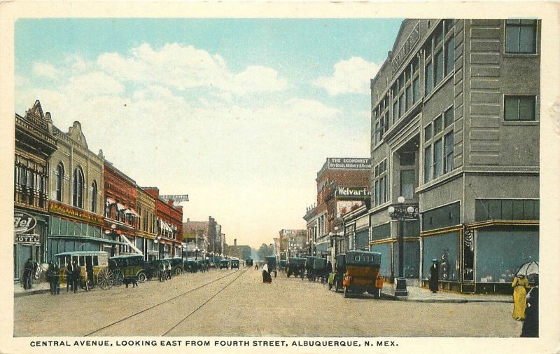 Postcard New Mexico Albuquerque Central Avenue 4th Street tracks 23-10576