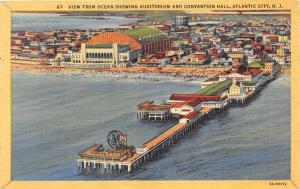 Atlantic City New Jersey~View from Ocean~Auditorium & Convention Hall~1951 Linen