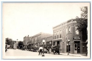 c1910's Undertakers Furniture Store Bank Main Street Cars RPPC Photo Postcard 