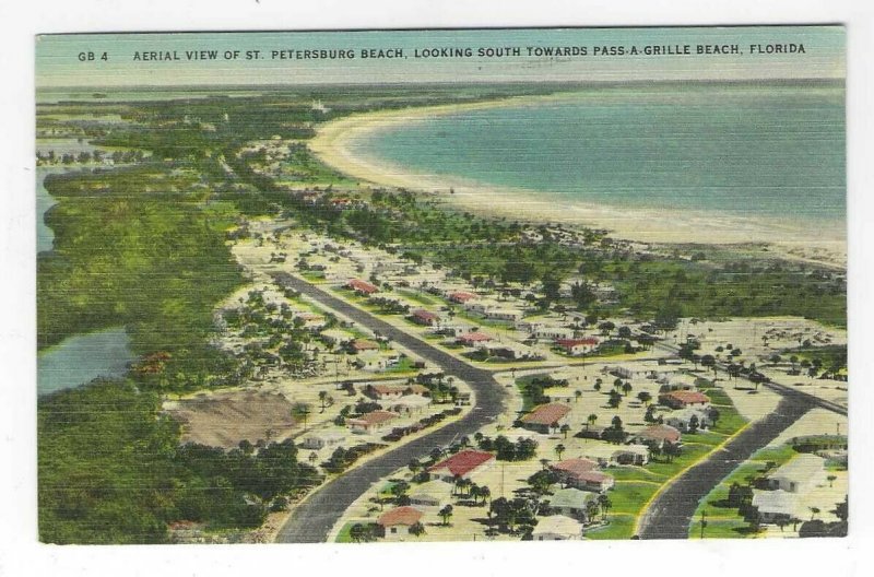 1952 Aerial View of St. Petersburg Beach, Florida, Linen Postcard 