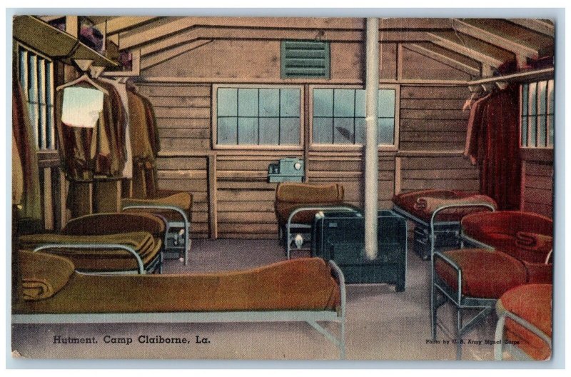 c1940's Hutment US Military Beddings Camp Claiborne Louisiana Vintage Postcard