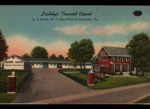 Lancaster PA Lichtys Tourist Court Motel Rt 30 Postcard B02