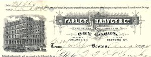 1894 BOSTON MA FARLEY HARVEY & CO IMPORTERS DRY GOODS BILLHEAD RECEIPT Z4082