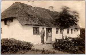 Photograph Woman and her Husband Outside House Picture Postcard