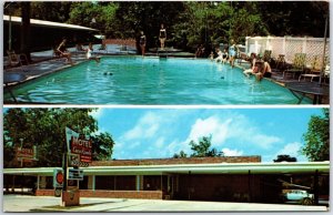 VINTAGE POSTCARD SWIIMING POOL & FRONT VIEWS CROSSROADS MOTEL STATESBORO GA 1960