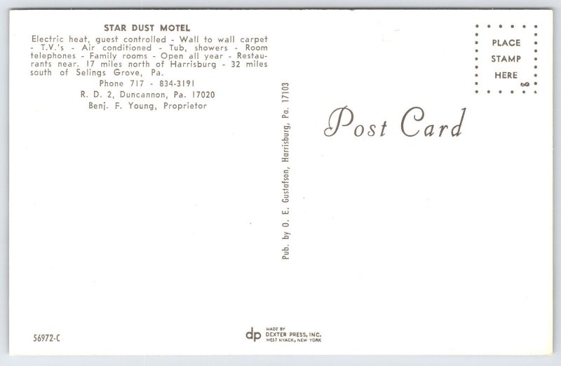 Stardust Motel Duncannon Pennsylvania PA Family Rooms Accomodation Postcard
