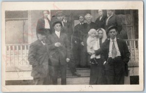 c1900s House Porch Group People RPPC Gentlemen Smoking Cool Men Family Lady A187