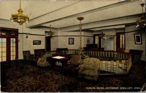 View of Parlor, Hotel Jefferson, Iowa City IA c1914 Vintage Postcard H66