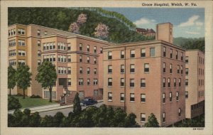 Welch West Virginia WV Grace Hospital Linen Vintage Postcard