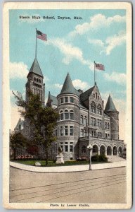 Dayton Ohio 1920s Postcard Steele High School Building Flags