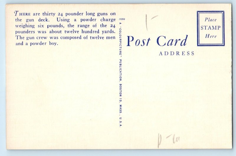 c1940 Boston Massachusetts Postcard Twenty Four Pounder Long Gun U.S.F. Gun Deck