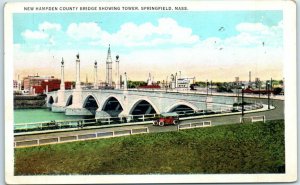 Postcard - New Hampden County Bridge Showing Tower, Springfield, Massachusetts 