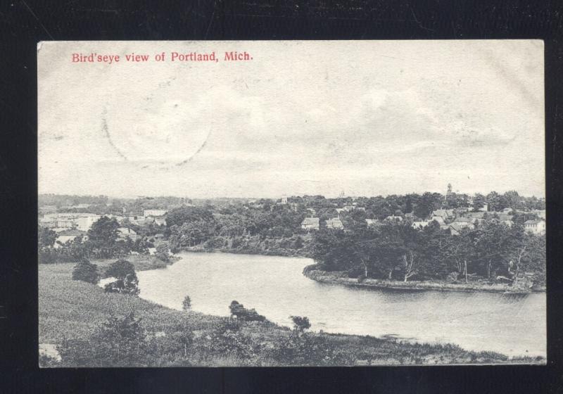 PORTLAND MICHIGAN BIRDSEYE VIEW ANTIQUE VINTAGE POSTCARD ATTICA OHIO