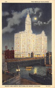 Chicago Illinois 1940s Postcard The Wrigley Buildings South And North by Night