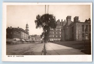 Hartford Connecticut CT Postcard RPPC Photo Main Street Horse Wagon Buildings