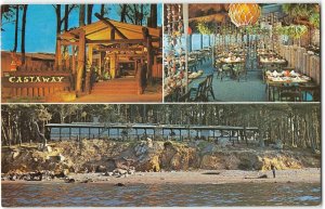 THE CASTAWAY San Mateo TIKI BAR Coyote Point California 1960s Vintage Postcard