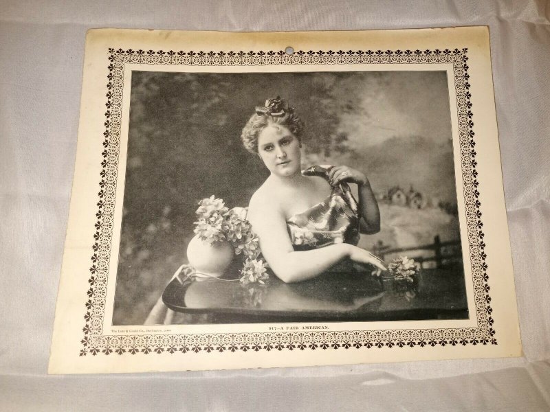 MA-011 A Fair American Pretty Woman Victorian Lithograph With Vase Lutz Gould