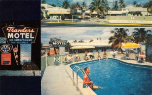 Miami Beach Florida The Travelers Motel Swimming Pool Postcard AA74652