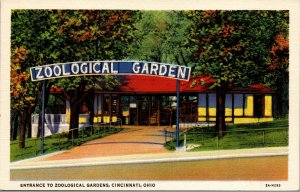 Vtg 1930s Zoological Gardens Entrance Cincinnati Ohio OH Linen Unused Postcard