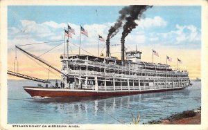 Old Steamboat,Steamer Sidney,On Mississippi River,Clinton,IA, Msg,Old Post Card