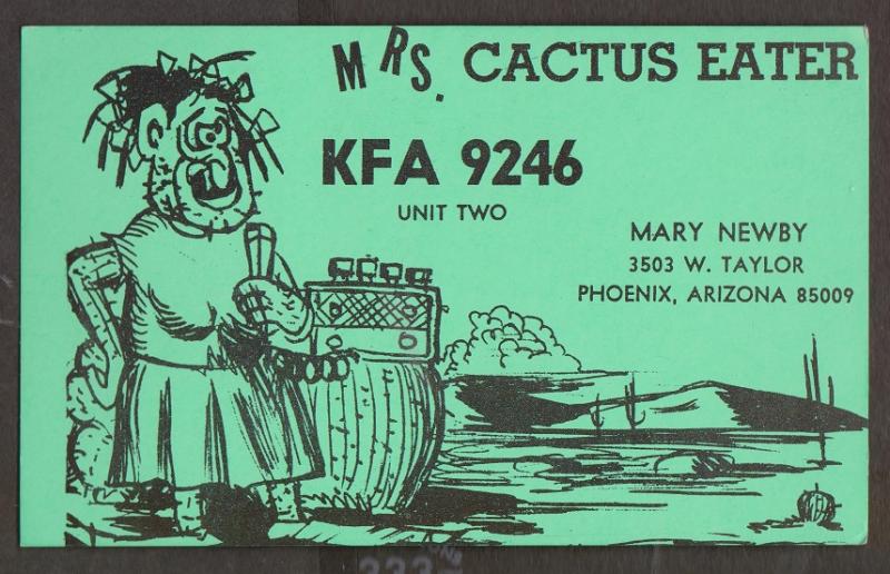 CB QSL Card - Mrs Cactus Eater - Mary Newby Phoenix, Arizona