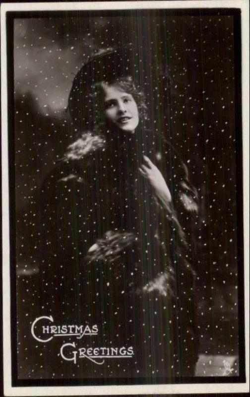 Christmas - Beautiful Woman in Snowstorm TUCK C363 Real Photo Postcard