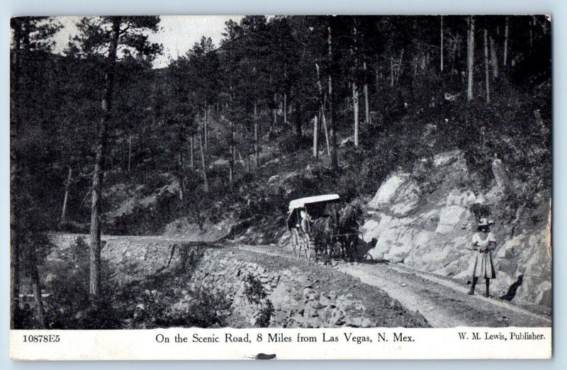 Las Vegas New Mexico Postcard Scenic Road 8 Miles Exterior c1909 Vintage Antique