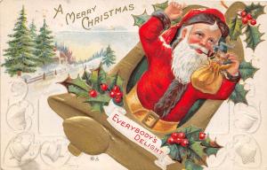 E55/ Santa Claus Merry Christmas Postcard c1910 Nash Gold Bell Smoke Pipe 12