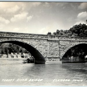 c1930s Elkader, Iowa Turkey River Bridge Real Photo RPPC Postcard Stone Vtg A37