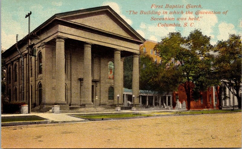 First Baptist Church Building Convention Secession Columbia SC UNP Postcard 