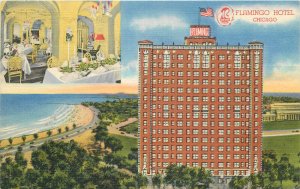 Illinois Chicago Flamingo on Lake Hotel roadside Teich 1940s Postcard 22-10719