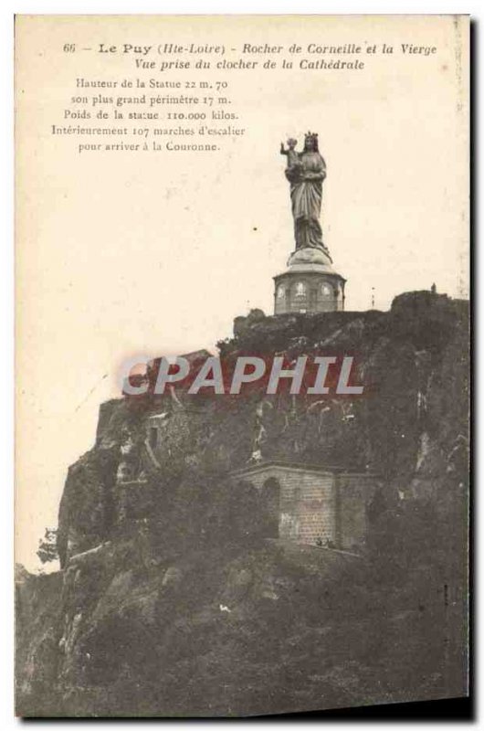 Old Postcard Le Puy Rocher Corneille and the Virgin View from the bell tower ...