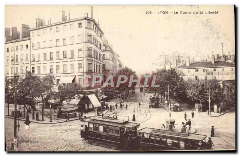 Old Postcard Tram Lyon during freedom