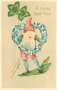 Artist impression C-1910 Happy New Year Gnome Fantasy Embossed Postcard 21-1147