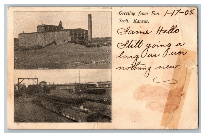 1905 Greeting From Fort Scott Kansas Vintage Standard View Postcard 