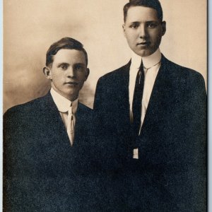 c1910s Handsome Young Men Portrait ARTEX RPPC Black Suit Fashion Real Photo A212