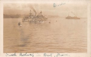 RPPC FRENCH BATTLESHIP BREST FRANCE REAL PHOTO POSTCARD (c. 1910)