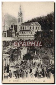 Old Postcard Lourdes Grotto and Basilica