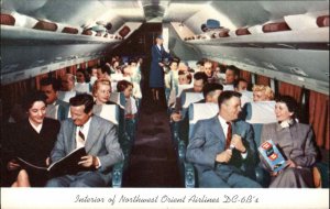Northwest Orient Airlines DC-6B Airliner Interior Advertising Vintage Postcard