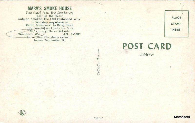 1960's Marv's Smoke House CoCal Co WESTPORT WASHINGTON Postcard 7445